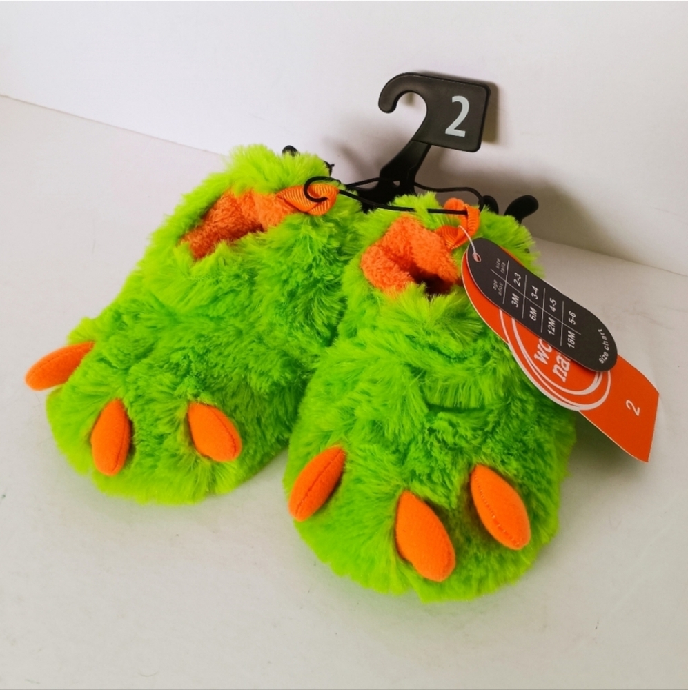 💚🧡 Wonder Nation Baby Infant Dinosaur Dragon Lizard Claw Feet Slippers Boys
